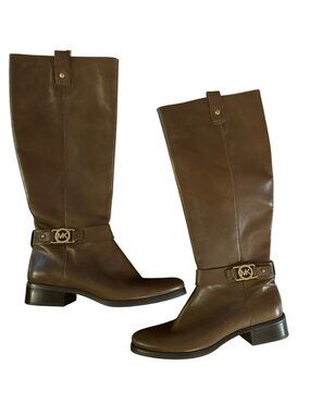 Michael Kors Charm Brown Leather Riding Boots Size 9.5M